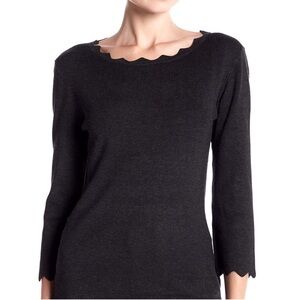 Philosophy | Scallop 3/4 Sleeve Black Sweater | Sz S